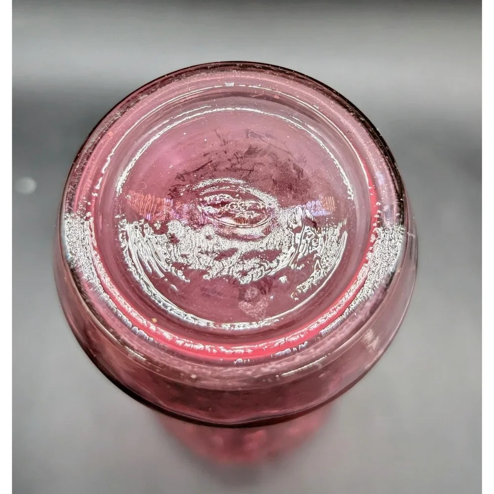 Vintage Fenton Cranberry Glass Vase Optic Ribbed Ruffled‎ Pink 8 Inch